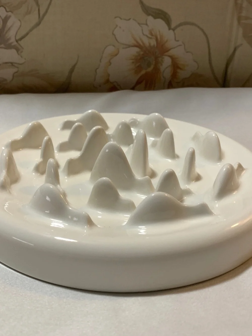 White Ceramic Pet Slow Feeder Bowl, Measures 8.5'' Wide